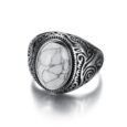 Handcrafted Stainless Steel Celtic Scroll Ring With Inset Stone