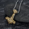 Handcrafted Stainless Steel Dual Color Ornate Thor’s Hammer Necklace