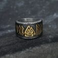 Handcrafted Stainless Steel Dual Color Valknut and Rune Ring