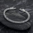 Small Handcrafted Stainless Steel Wolf Head Torc Bracelet