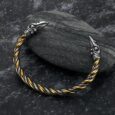 Handcrafted Stainless Steel Beaded Spiral Raven Head Torc Bracelet
