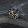 Handcrafted Stainless Steel Vegvisir and Runes Ring