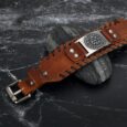 Leather Buckle Arm Cuff With Metal Vegvisir Design