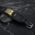 Leather Buckle Arm Cuff With Metal Valknut Design