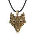 Norse Wolf Head Necklace – Leather Chain