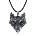 Norse Wolf Head Necklace – Leather Chain