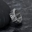 Hexagonal Handcrafted Stainless Steel Triquetra Ring