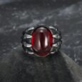 Handcrafted Stainless Steel Dragon Claw Biker Ring With Inset Stone