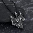 Norse Wolf Head Necklace – Leather Chain