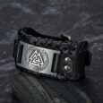 Leather Buckle Arm Cuff With Metal Valknut Design