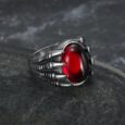 Handcrafted Stainless Steel Dragon Claw Biker Ring With Inset Stone