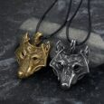 Norse Wolf Head Necklace – Leather Chain