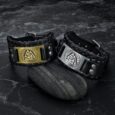 Leather Buckle Arm Cuff With Metal Valknut Design