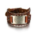 Leather Buckle Arm Cuff With Metal Vegvisir Design