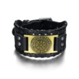 Leather Buckle Arm Cuff With Metal Vegvisir Design