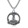 Handcrafted Stainless Steel Thor’s Hammer Circular Necklace