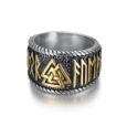 Handcrafted Stainless Steel Valknut and Rune Ring