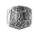 925 Sterling Silver Biker Ring With Mjolnir and Runes