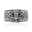 925 Sterling Silver Mjolnir, Celtic Knot and Skull Ring