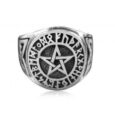 925 Sterling Silver Ring with Futhark Runes and Pentagram