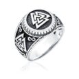 925 Sterling Silver Triple Valknut Signet Ring