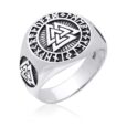 925 Sterling Silver Valknut and Runes Signet Ring