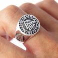 925 Sterling Silver Valknut and Runes Signet Ring