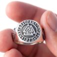 925 Sterling Silver Valknut and Runes Signet Ring