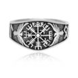 925 Sterling Silver Vegvisir and Raven Ring