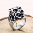 925 Sterling Silver Wolf Head Biker Ring