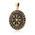 Bronze Vegvisir and Runes Pendant