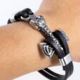 Handcrafted Stainless Steel and Leather Thor’s Hammer Wristband