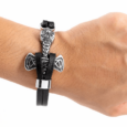 Handcrafted Stainless Steel and Leather Thor’s Hammer Wristband