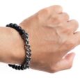 Handcrafted Stainless Steel and Onyx Bead Wolf Head Necklace