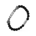 Handcrafted Stainless Steel and Onyx Bead Wolf Head Necklace