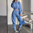 Cropped Top Hoodie and Sweatpants Set