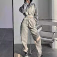 Cropped Top Hoodie and Sweatpants Set